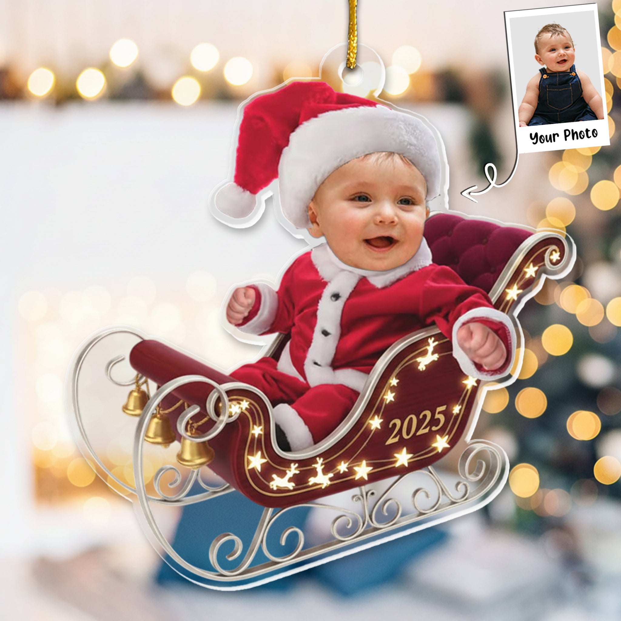 Adorable Newborn Baby - Personalized Babys Photo First Christmas Ornament