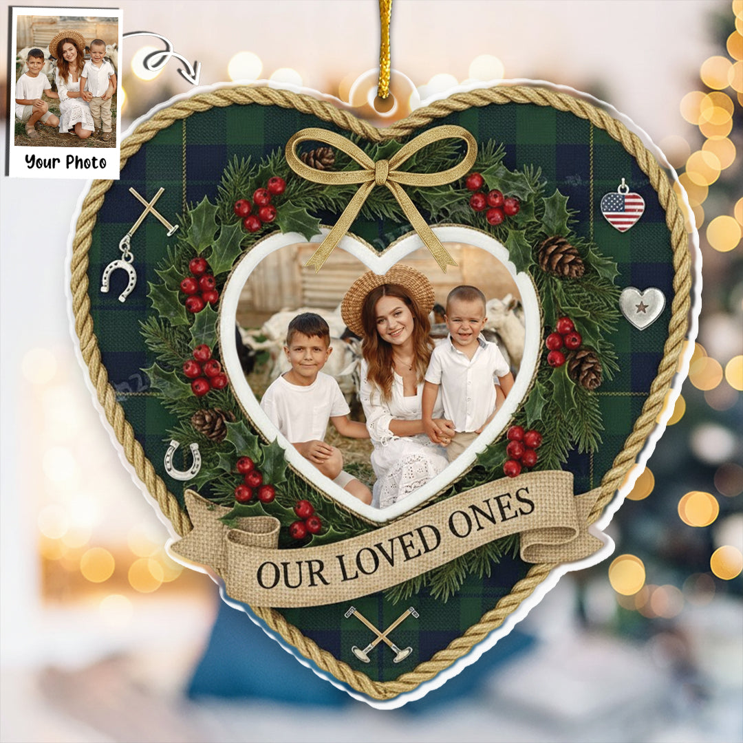 Our Loved Ones Personalized Photo Ornament - Custom Picture Plaid Holiday Gift