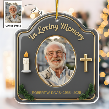 In Loving Memory Candle & Cross Memorial - Custom Photo Ornament