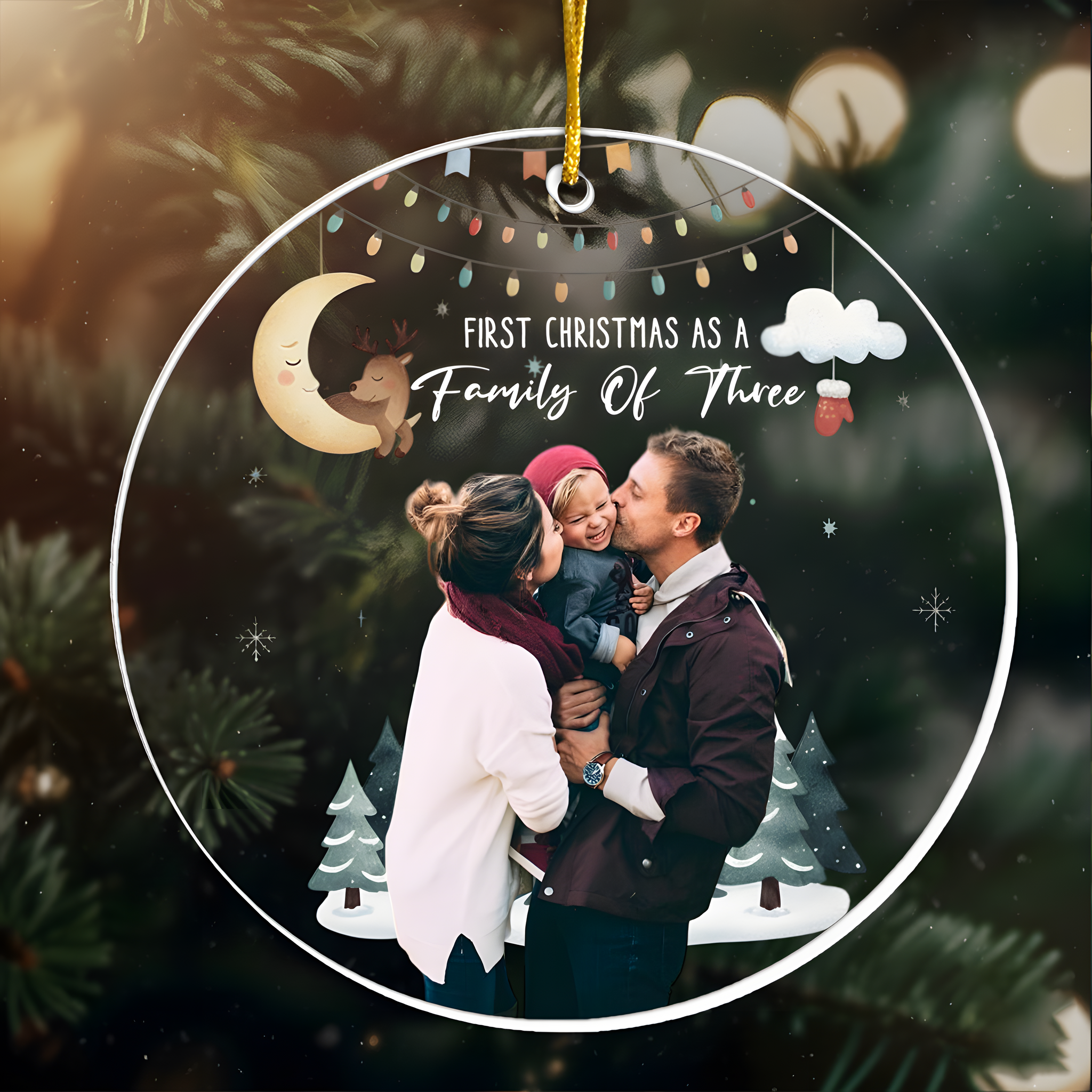Baby First Christmas As A Family Of Three - Personalized Photo Acrylic Ornament
