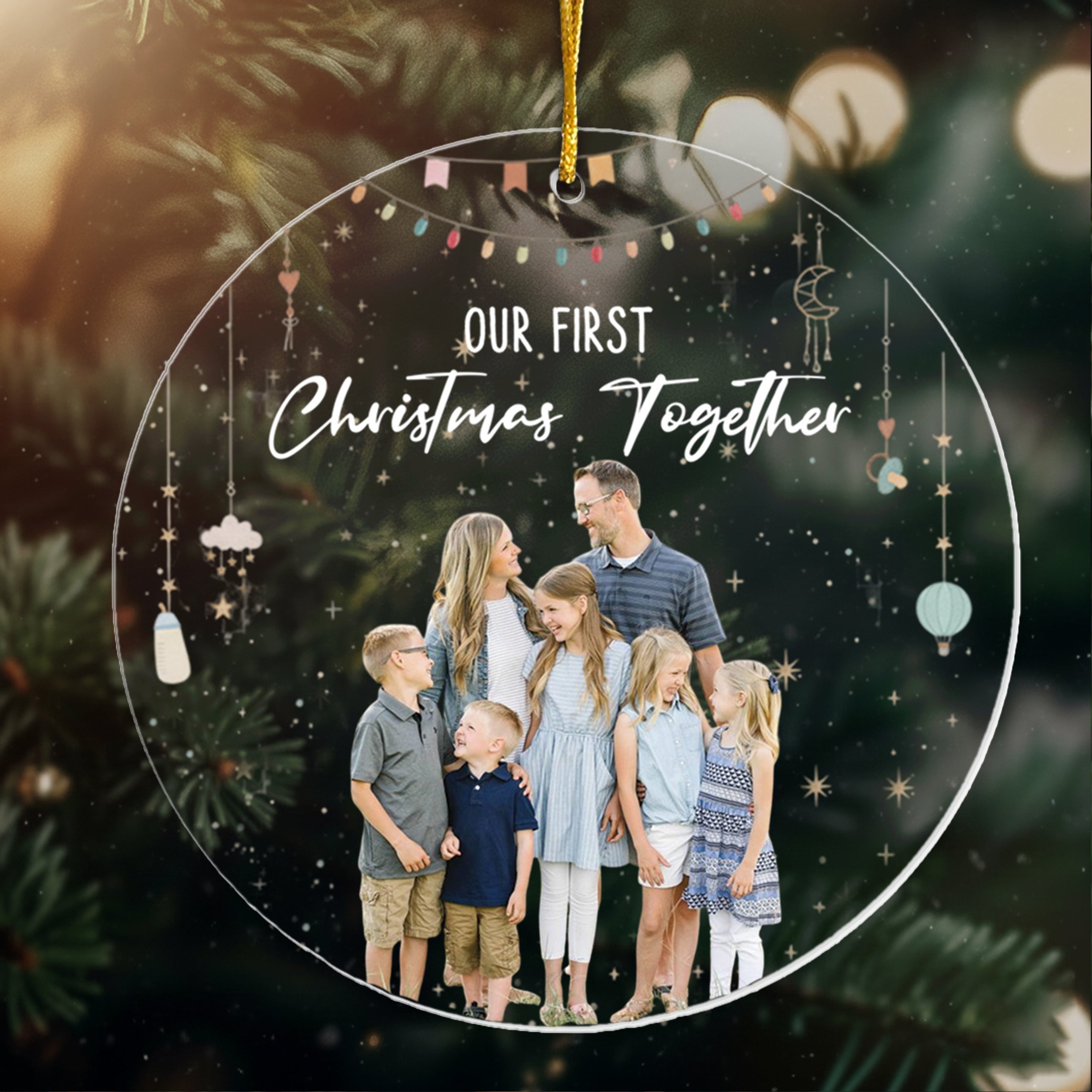 Baby First Christmas As A Family Of Three - Personalized Photo Acrylic Ornament