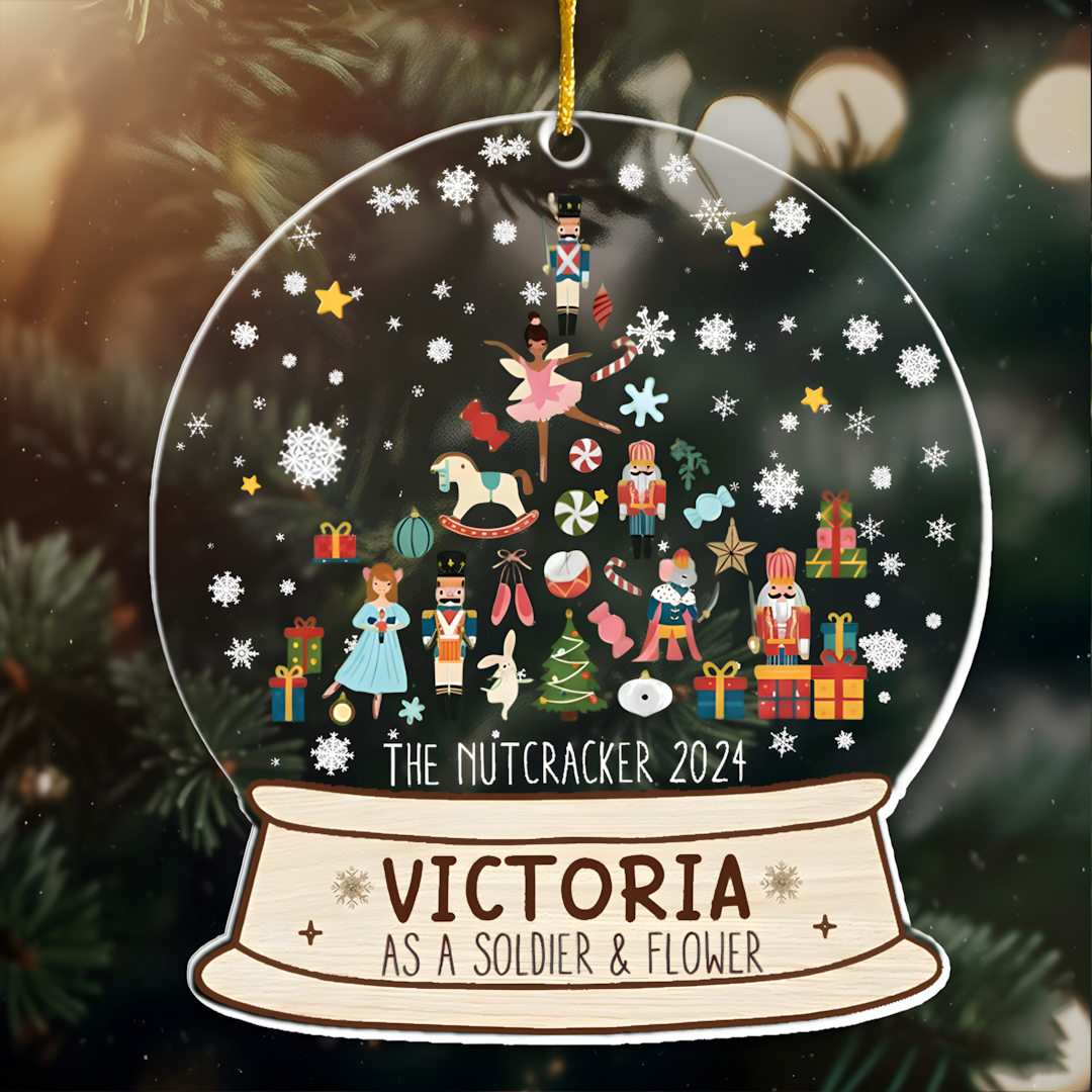 Nutcracker Christmas Snow Globe Ornament - Gifts For Kids (Up To 8 Roles) - Personalized Acrylic Ornament