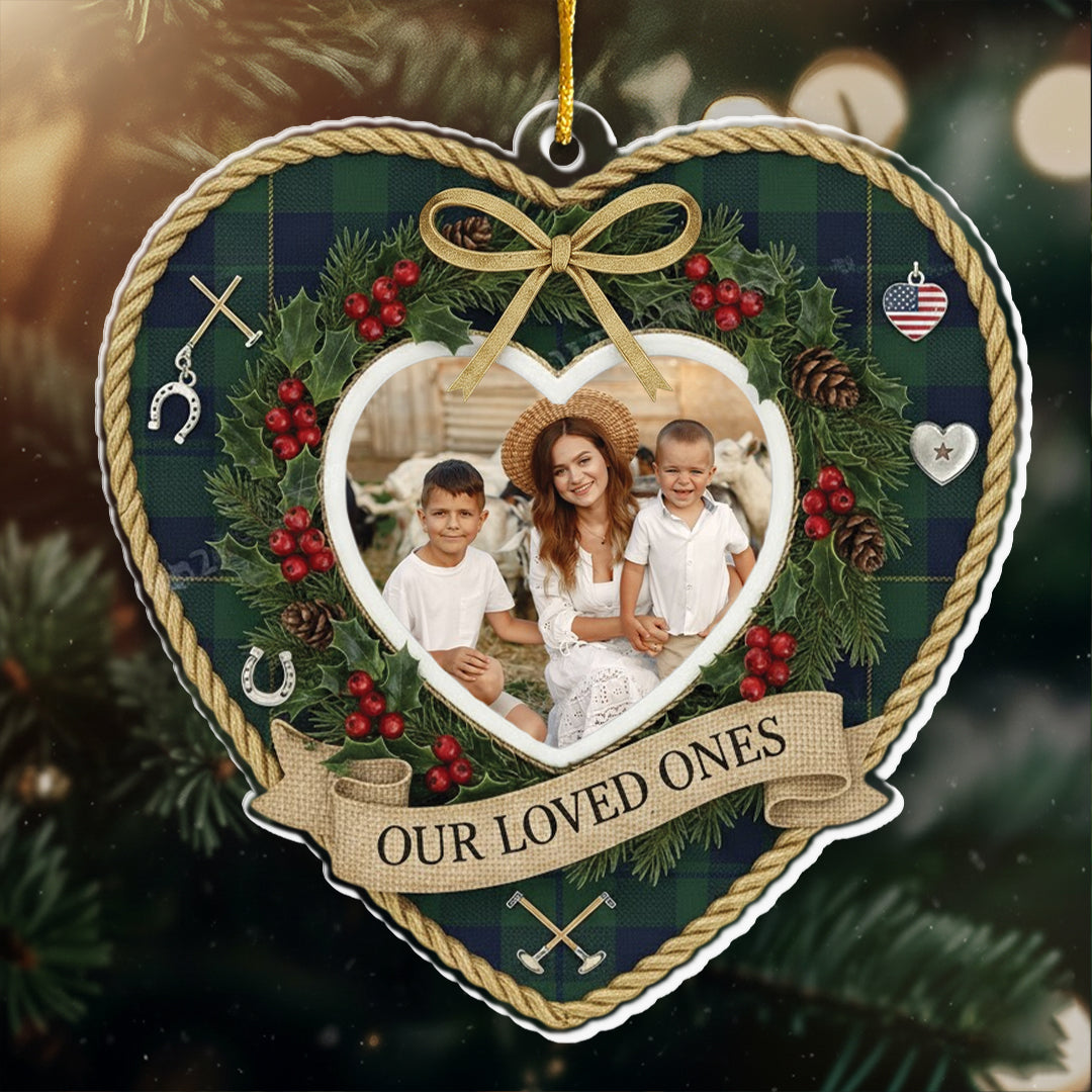 Our Loved Ones Personalized Photo Ornament - Custom Picture Plaid Holiday Gift