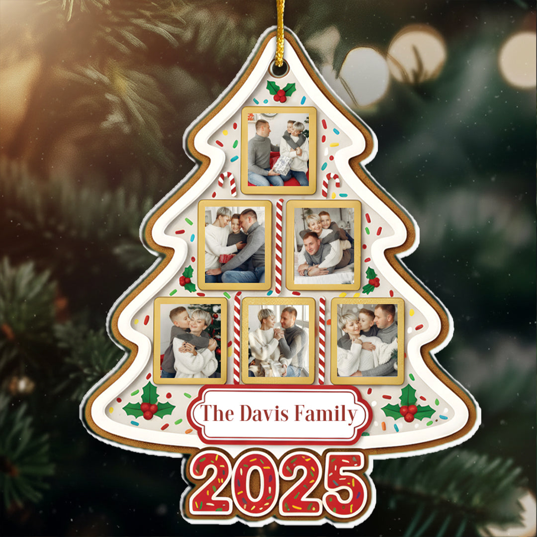 Gingerbread Style Photo Collage Ornament - Custom Year & 