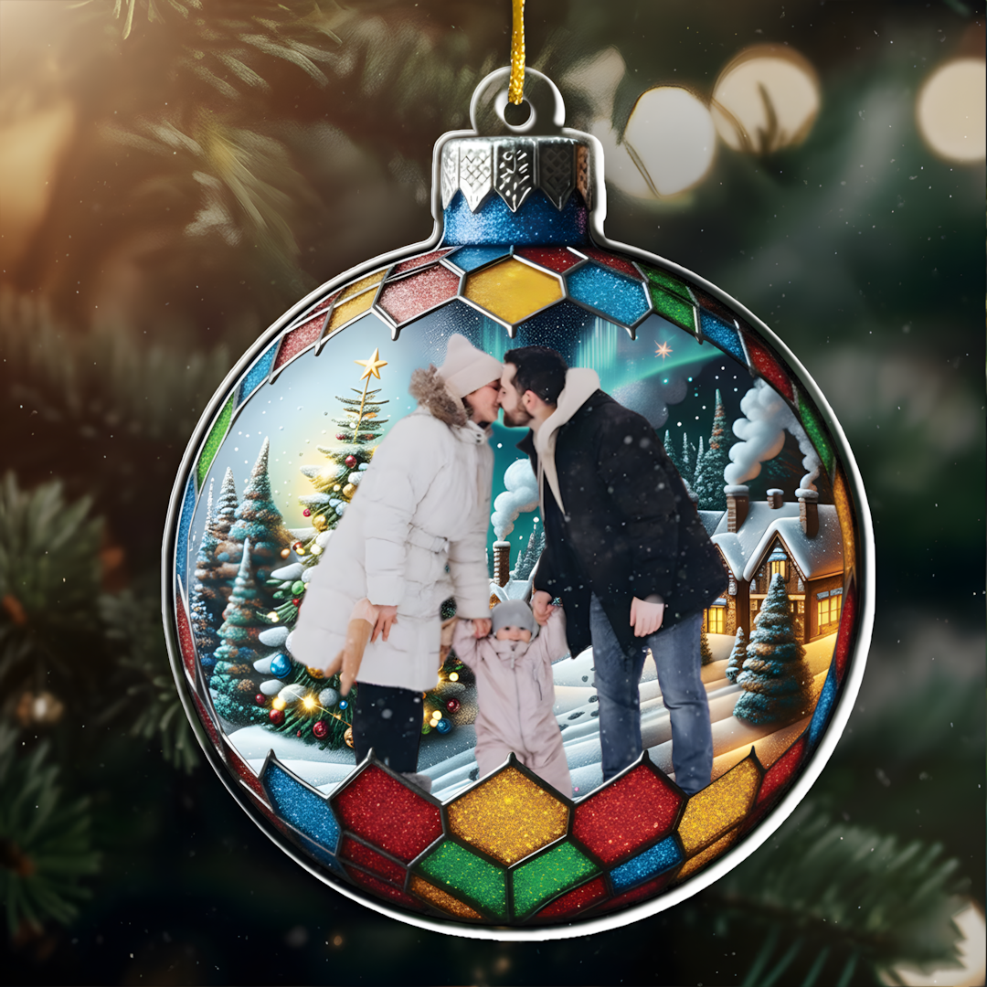 Custom Photo Family In Christmas Ball - Personalized Acrylic Photo Ornament