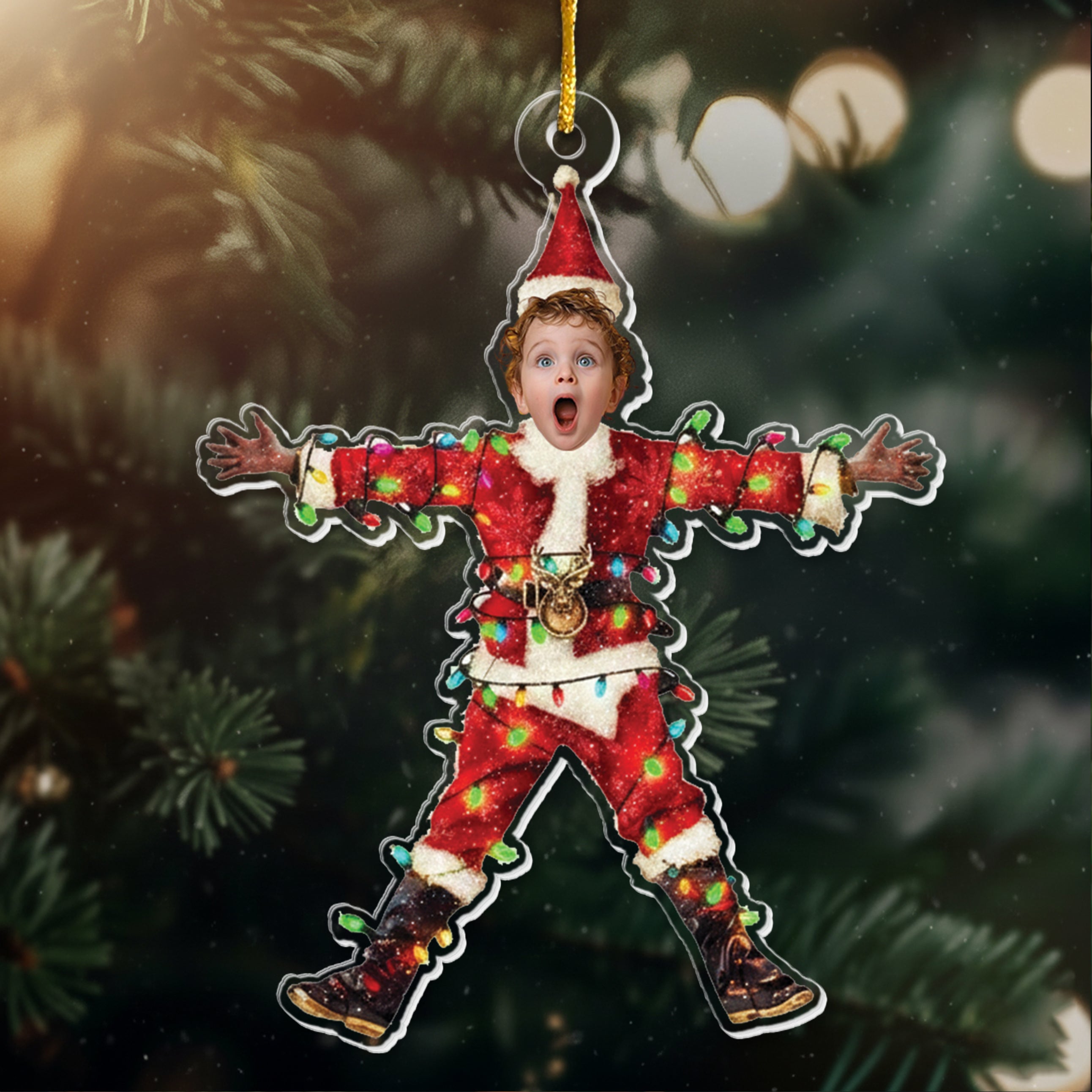 Funny Christmas Shocked Custom Face - Personalized Family Photo Ornament