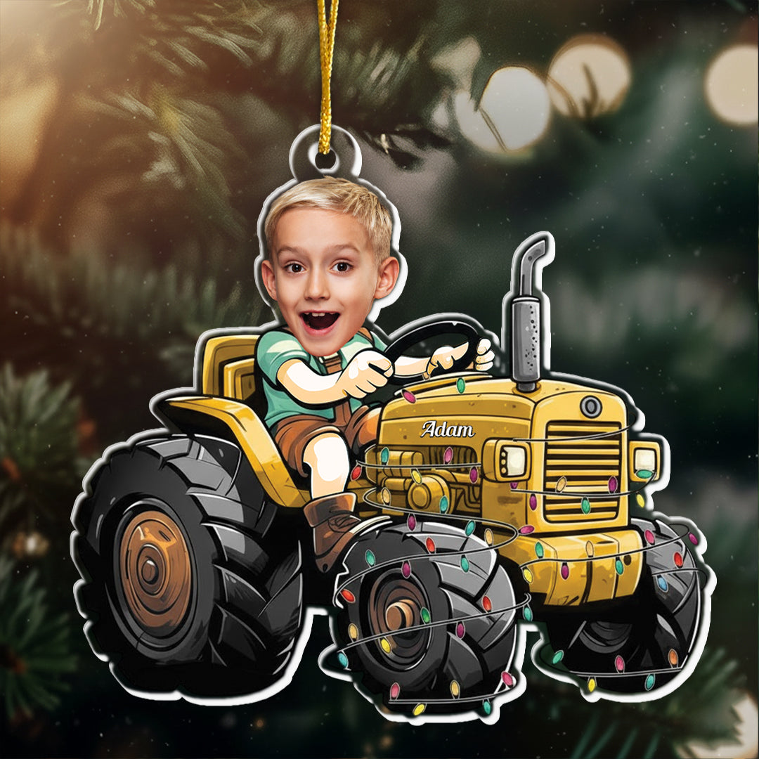 Just A Boy Who Loves Tractor Custom Kid Face - Personalized Acrylic Photo Ornament