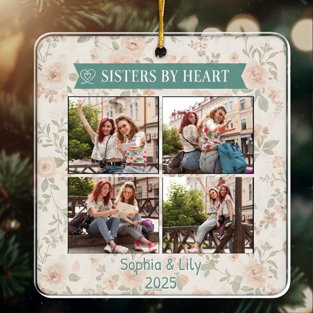 Sisters By Heart Personalized Ornament - Custom Names & Year of Bond Keepsake