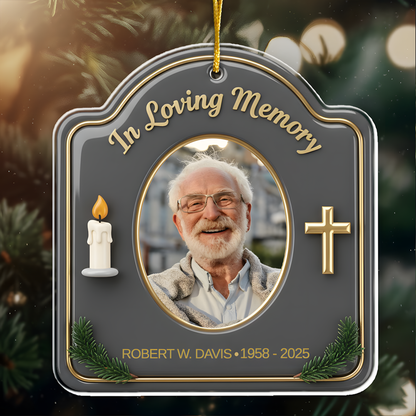 In Loving Memory Candle & Cross Memorial - Custom Photo Ornament