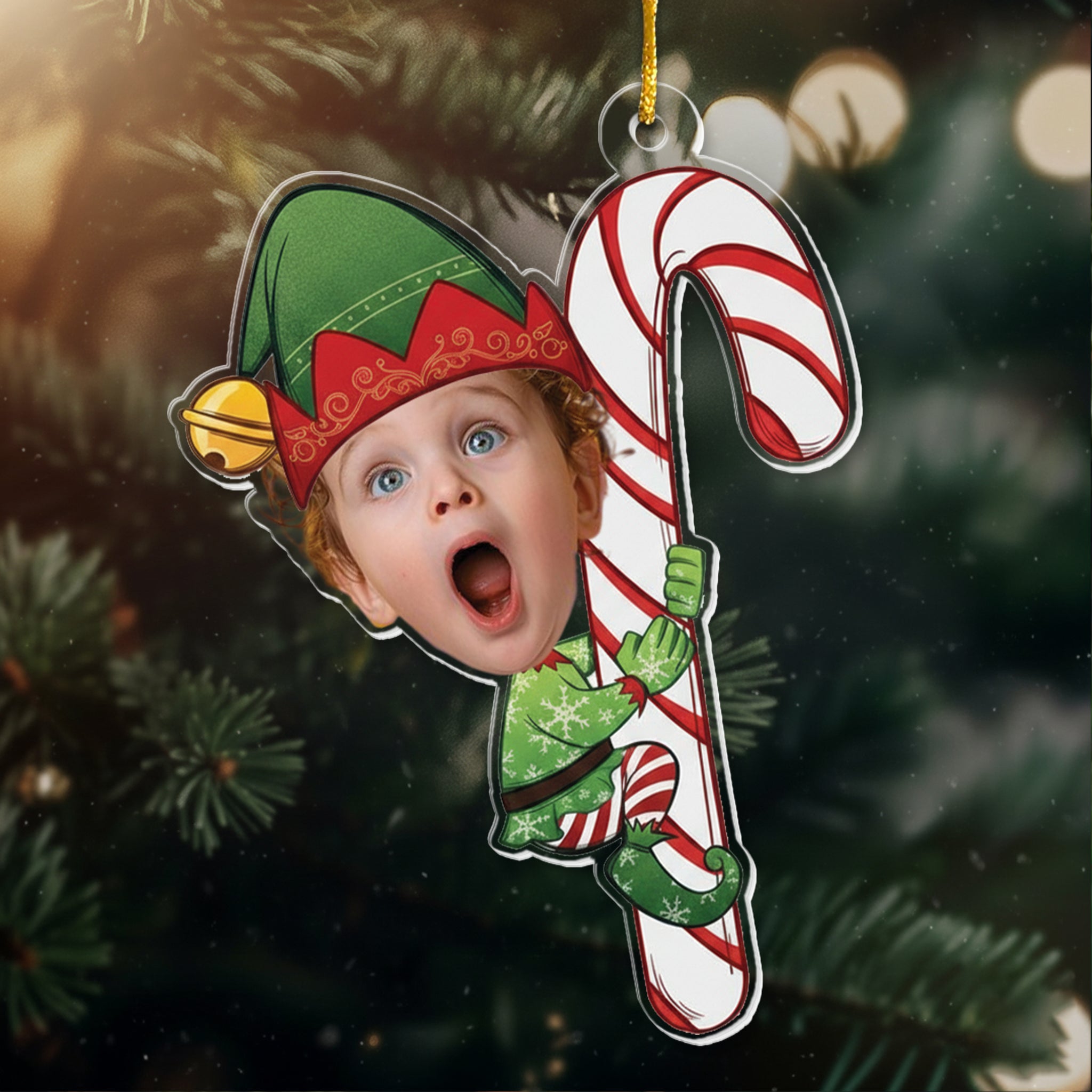 Baby Little Elf - Personalized Acrylic Photo Ornament