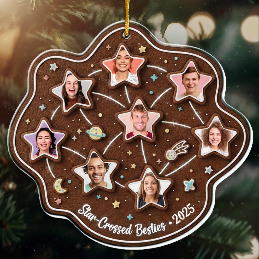 Star-Crossed Besties Personalized Photo Ornament - Custom Multi-Picture Gingerbread Keepsake