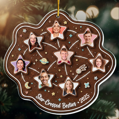 Star-Crossed Besties Personalized Photo Ornament - Custom Multi-Picture Gingerbread Keepsake