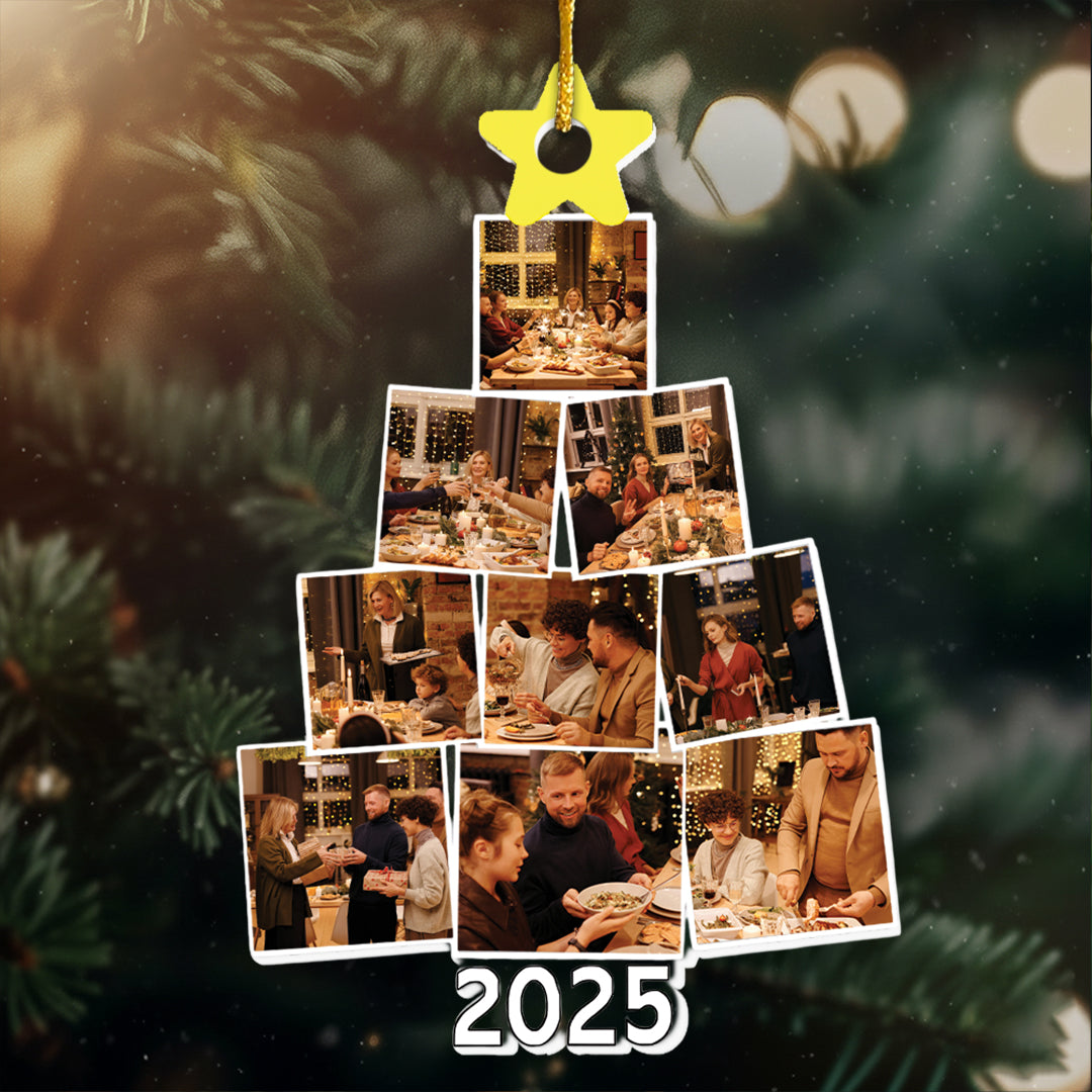Photo Family Tree Christmas - Personalized Acrylic Photo Ornament-Ver 2 Custom Year