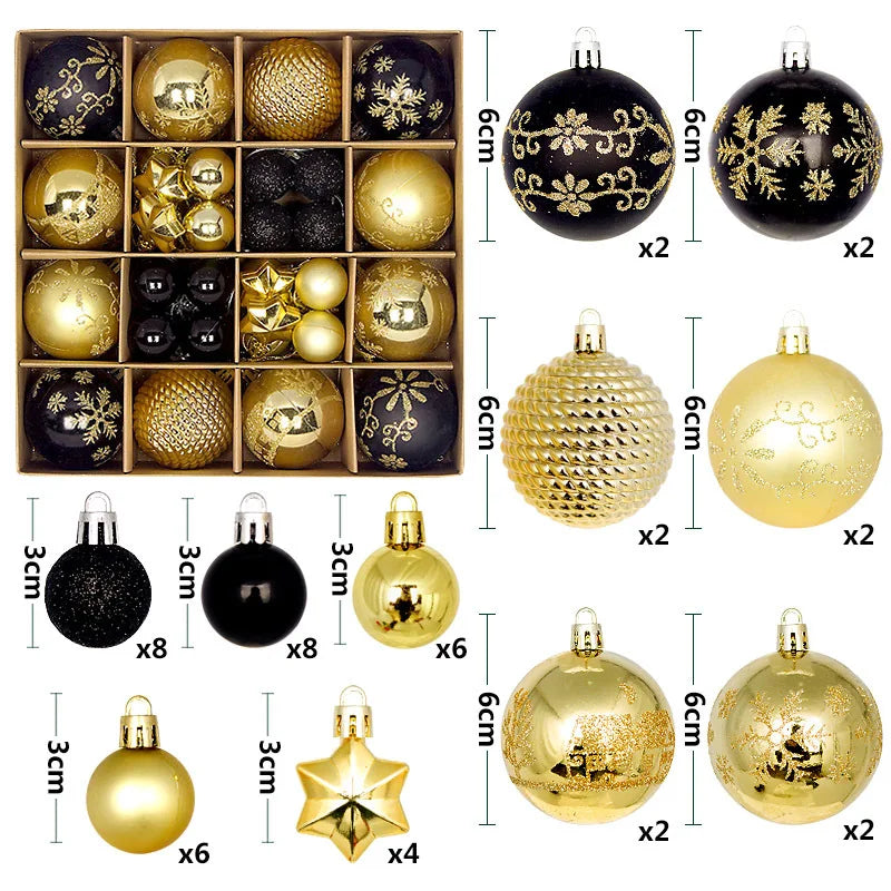 44Pcs 3/6CM Christmas Ball Christmas Tree Decoration Ornaments for Home Decor Halloween New Year Navidad Pendant Ball Accessory