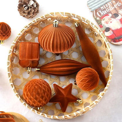 28PCS Multi Size Velvet Christmas Ball Set Star Scepter Round Xmas Ball Santa Tree Ornaments Home Christmas Decorations Gifts