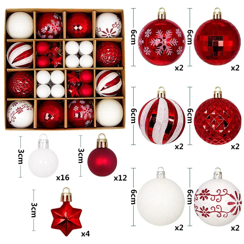 44Pcs 3/6CM Christmas Ball Christmas Tree Decoration Ornaments for Home Decor Halloween New Year Navidad Pendant Ball Accessory