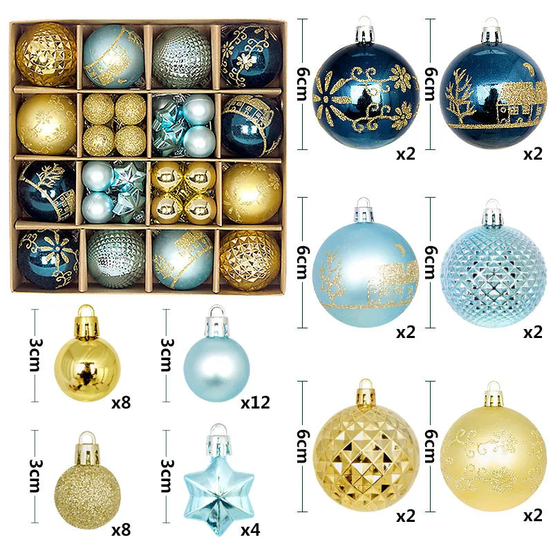 44Pcs 3/6CM Christmas Ball Christmas Tree Decoration Ornaments for Home Decor Halloween New Year Navidad Pendant Ball Accessory