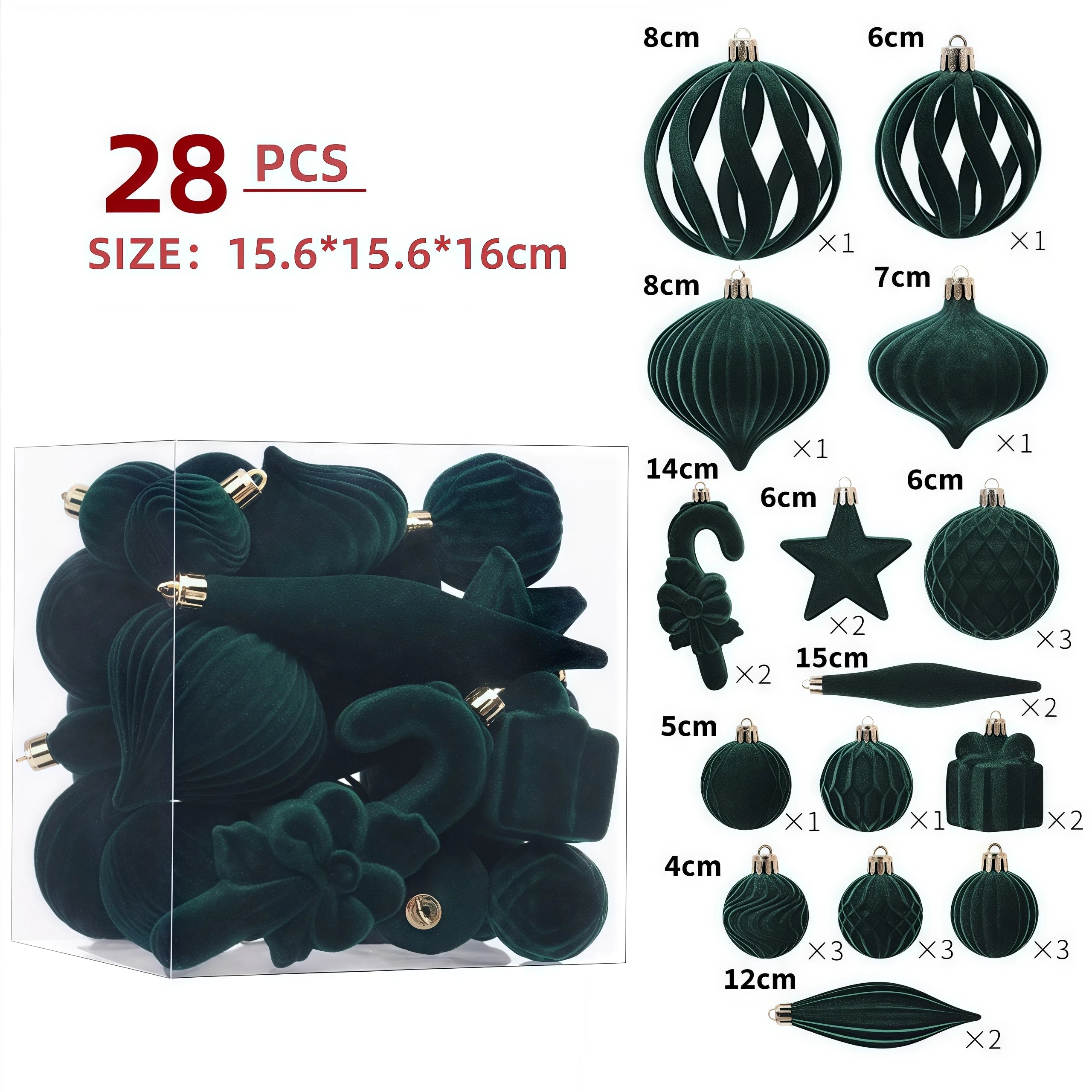 28PCS Multi Size Velvet Christmas Ball Set Star Scepter Round Xmas Ball Santa Tree Ornaments Home Christmas Decorations Gifts