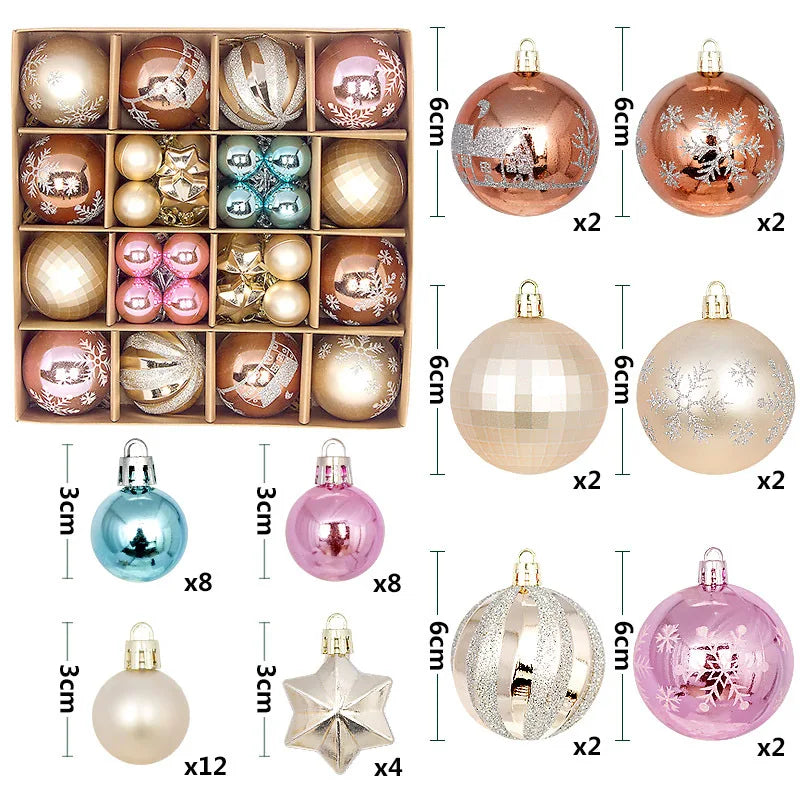 44Pcs 3/6CM Christmas Ball Christmas Tree Decoration Ornaments for Home Decor Halloween New Year Navidad Pendant Ball Accessory