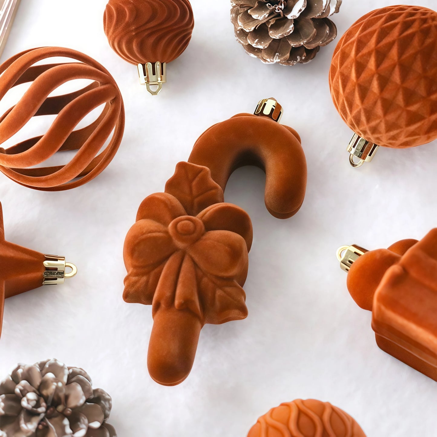 28PCS Multi Size Velvet Christmas Ball Set Star Scepter Round Xmas Ball Santa Tree Ornaments Home Christmas Decorations Gifts