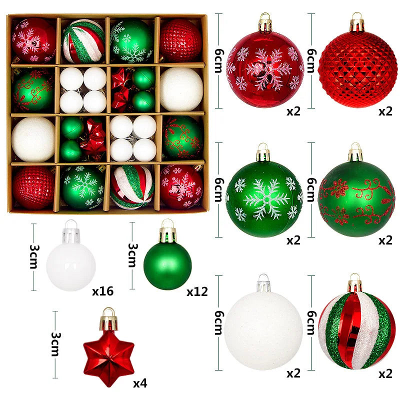 44Pcs 3/6CM Christmas Ball Christmas Tree Decoration Ornaments for Home Decor Halloween New Year Navidad Pendant Ball Accessory