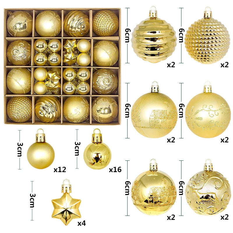 44Pcs 3/6CM Christmas Ball Christmas Tree Decoration Ornaments for Home Decor Halloween New Year Navidad Pendant Ball Accessory