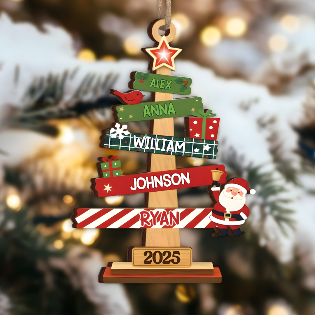 Our Family Christmas Tree, Custom Wood Ornament - Personalized Christmas Birthday Gifts For Mom, Dad, Kids