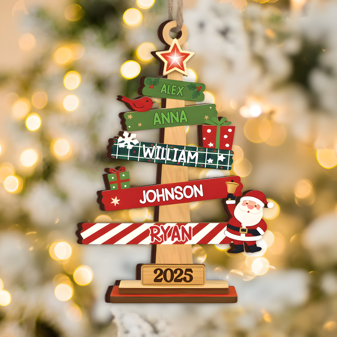 Our Family Christmas Tree, Custom Wood Ornament - Personalized Christmas Birthday Gifts For Mom, Dad, Kids