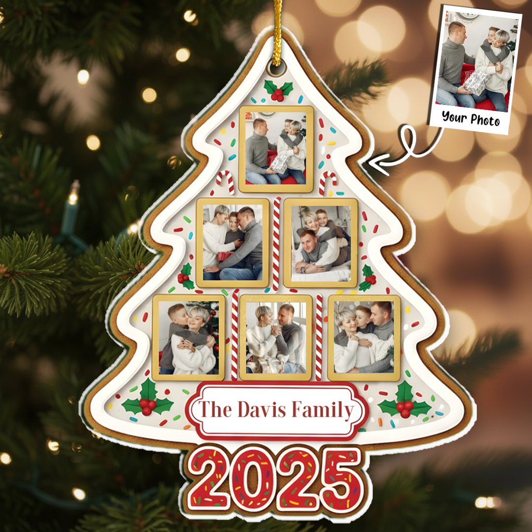 Gingerbread Style Photo Collage Ornament - Custom Year & 