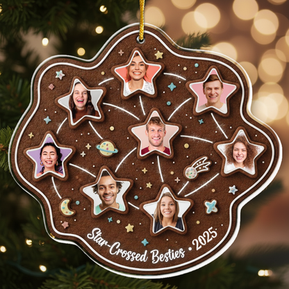 Star-Crossed Besties Personalized Photo Ornament - Custom Multi-Picture Gingerbread Keepsake