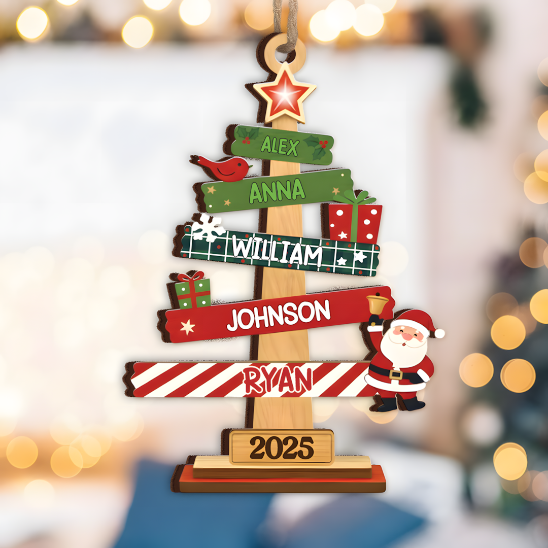 Our Family Christmas Tree, Custom Wood Ornament - Personalized Christmas Birthday Gifts For Mom, Dad, Kids