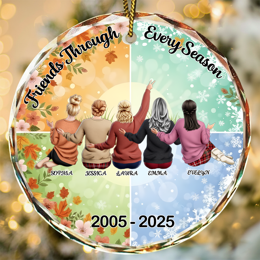 Friends Through Every Season - Personalized Best Friends Name & Year Christmas Ornament